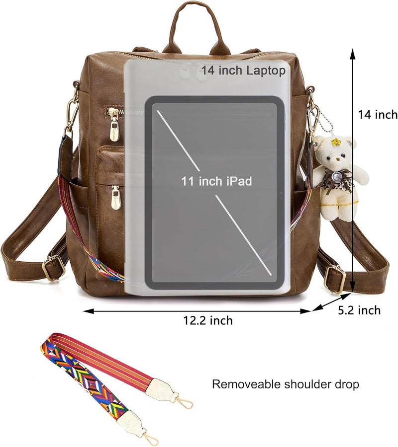 Soperwillton Women Backpack Purse Multipurpose Design Handbags Shoulder Bag PU Leather Travel bag Backpack Set 2pcs - Image 2